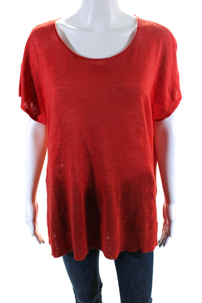 Eileen Fisher Womens Short Sleeves Pullover Crew Neck Sweater Red Size Small