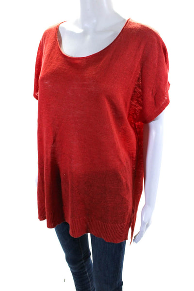 Eileen Fisher Womens Short Sleeves Pullover Crew Neck Sweater Red Size Small