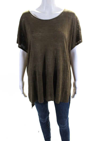 Eileen Fisher Womens Short Sleeves Crew Neck Pullover Sweater Brown Size Small