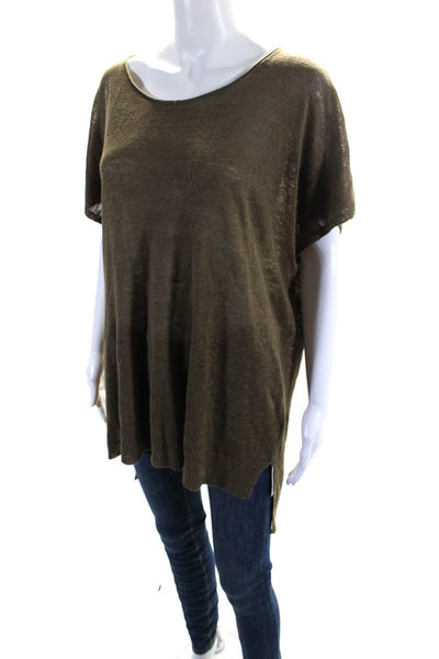 Eileen Fisher Womens Short Sleeves Crew Neck Pullover Sweater Brown Size Small