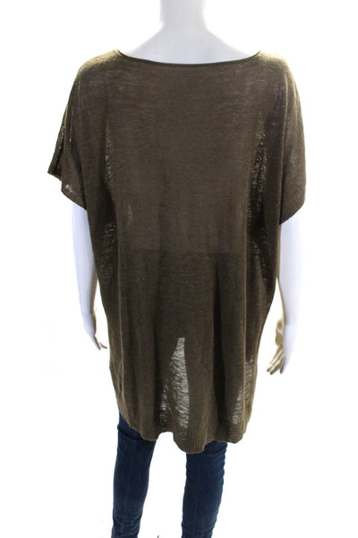 Eileen Fisher Womens Short Sleeves Crew Neck Pullover Sweater Brown Size Small