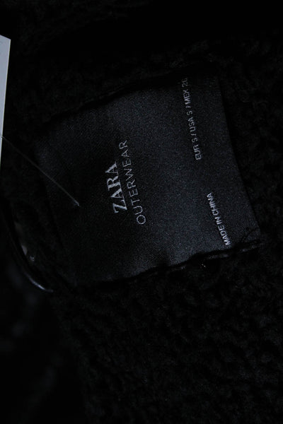 Zara Womens Vegan Suede Asymmetrical Zip Up Collared Jacket Coat Black Size S