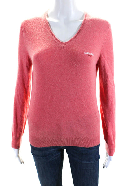 Roberto Cavalli Womens Long Sleeve V Neck Embroidered Knit Top Pink Size S