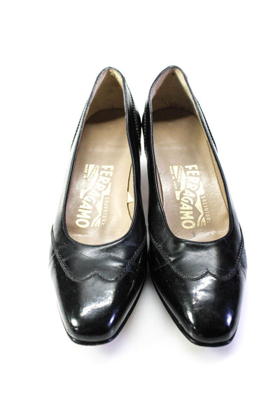 Salvatore Ferragamo Womens Leather Slide On Pumps Black Size Extra 6 Narrow