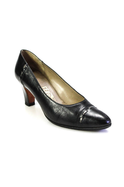 Salvatore Ferragamo Womens Leather Cap Toe Slide On Pumps Black Size 5 B