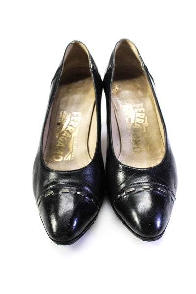 Salvatore Ferragamo Womens Leather Cap Toe Slide On Pumps Black Size 5 B