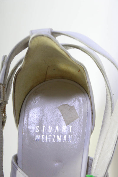 Stuart Weitzman Womerns Leather Strappy Sandal Heels White Silver Size 5 Medium