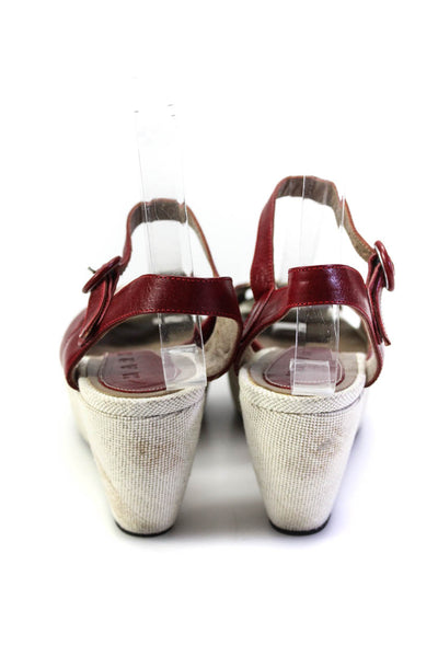 Marni Womens Leather Platform Slingbacks Wedge Sandals White Red Size 35 5