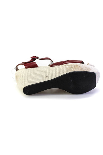 Marni Womens Leather Platform Slingbacks Wedge Sandals White Red Size 35 5