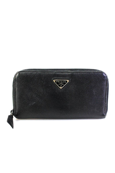 Prada Womens Saffiano Leather Zip Around Continental Wallet Black