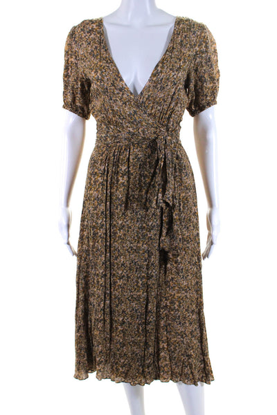 Ba&Sh Womens Floral Print Snapped Buttoned Tied Wrap Dress Brown Size 0