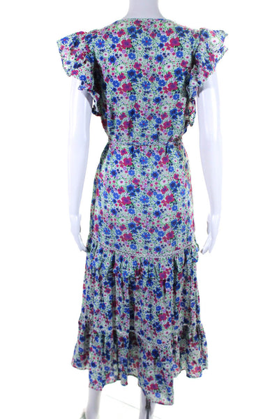 Playa Lucila Womens Cotton Floral Print Ruffled Braided Belt Dress Blue Size XS