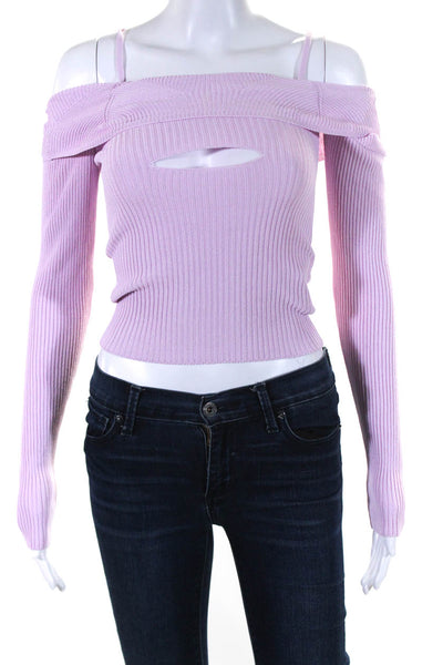 Jacquemus Womens Ribbed Cold Shoulder Turtleneck Blouse Top Pink Size EUR34