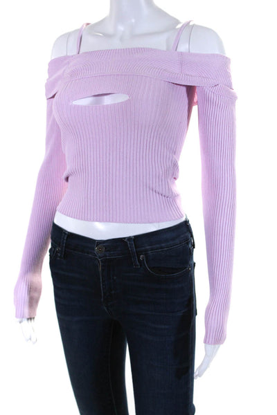 Jacquemus Womens Ribbed Cold Shoulder Turtleneck Blouse Top Pink Size EUR34