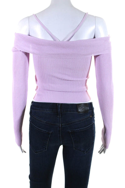 Jacquemus Womens Ribbed Cold Shoulder Turtleneck Blouse Top Pink Size EUR34