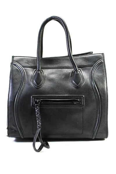 Celine Womens Leather Phantom Luggage Open Darted Satchel Shoulder Handbag Black