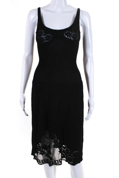 Paco Rabanne Womens Black Floral Sleeveless Fit & Flare Knit Dress Size S