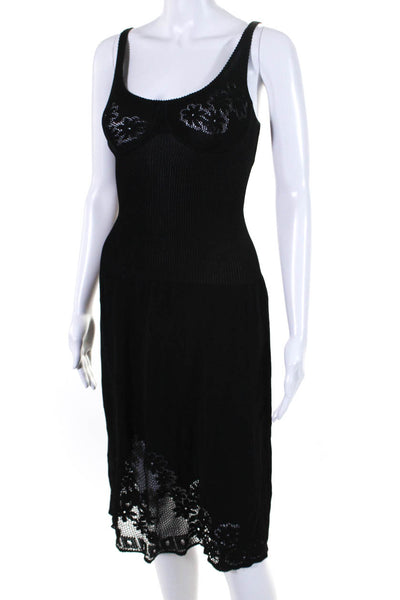 Paco Rabanne Womens Black Floral Sleeveless Fit & Flare Knit Dress Size S