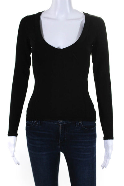 Dolce & Gabbana Womens Black Deep V-Neck Long Sleeve Blouse Top Size S