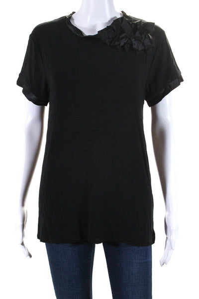 Lanvin Womens Black Silk Trim Crew Neck Short Sleeve Blouse Top Size S
