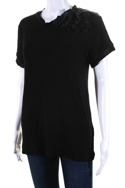 Lanvin Womens Black Silk Trim Crew Neck Short Sleeve Blouse Top Size S