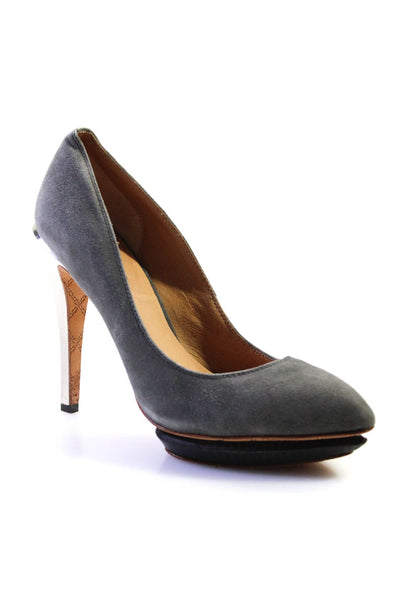 L.A.M.B. Womens Suede Pointed Toe Platform Slide On Pumps Gray Size 8 Medium