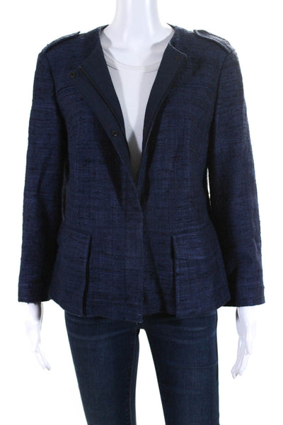 Akris Punto Womens Silk Zipped Snap Buttoned Long Sleeve Blazer Blue Size 12