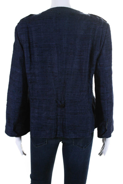 Akris Punto Womens Silk Zipped Snap Buttoned Long Sleeve Blazer Blue Size 12