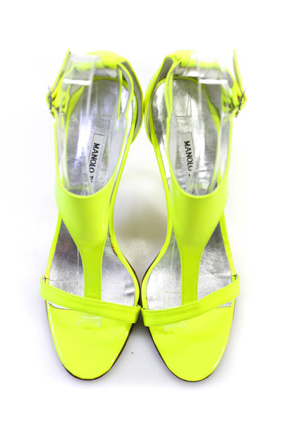 Manolo Blahnik Womens Patent Leather Open Toe Stiletto Heels Yellow Size EUR37