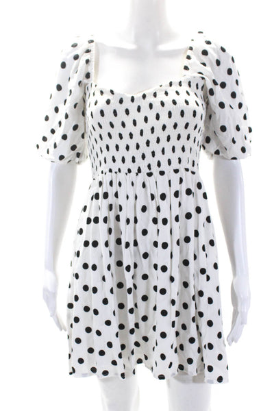 Faithfull The Brand Womens Short Sleeve Smocked Polka Dot Dress White Size 2