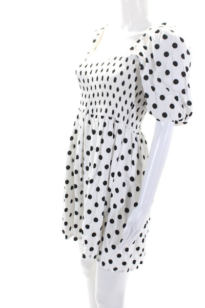 Faithfull The Brand Womens Short Sleeve Smocked Polka Dot Dress White Size 2