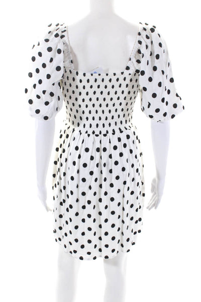 Faithfull The Brand Womens Short Sleeve Smocked Polka Dot Dress White Size 2