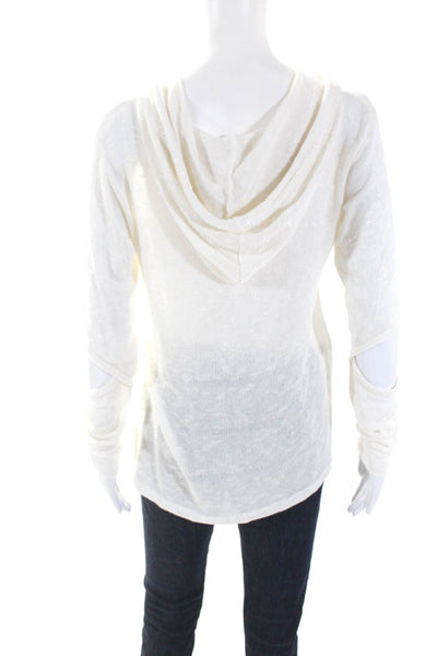 LNA Womens Drawstring Hooded Cut Out Long Sleeve Pullover Knit Top Beige Size S