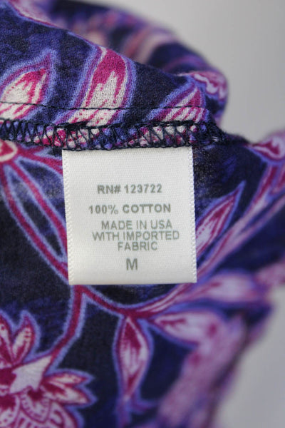 Xirena Womens Cotton Floral Print V-Neck Short Sleeve T-Shirt Top Purple Size M
