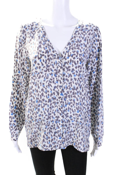 Joie Womens Silk Animal Print Long Sleeve Button Up Blouse Top White Size S