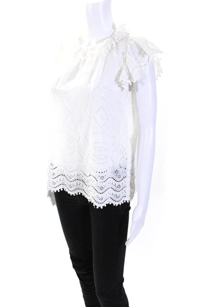 Sea New York Womens Cotton Pom Pom Trim Short Sleeve Blouse Top White Size 4