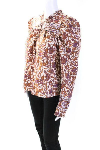 Love The Label Womens Floral Print V-Neck Long Sleeve Blouse Top Brown Size S