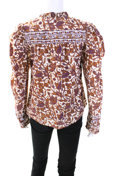 Love The Label Womens Floral Print V-Neck Long Sleeve Blouse Top Brown Size S