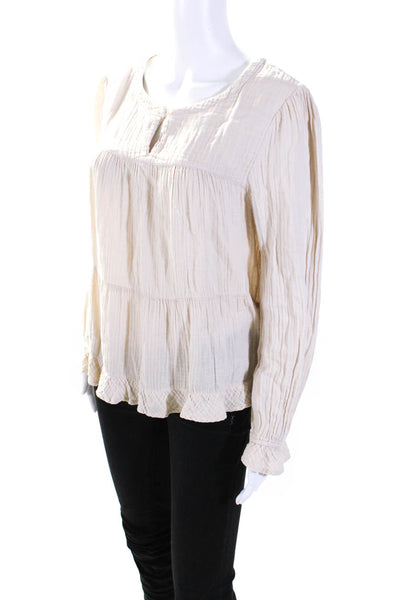 Xirena Womens Cotton Round Neck Long Sleeve Pullover Blouse Top Beige Size M