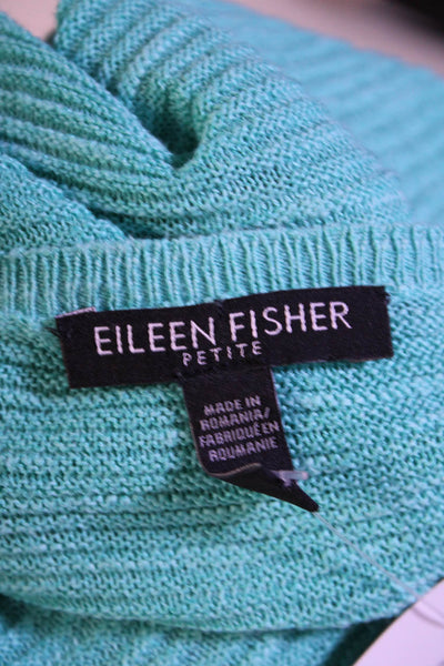 Eileen Fisher Womens Linen Blend V-Neck Long Sleeve Knit Top Blue Size PM