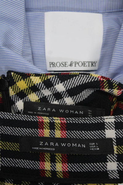 Zara Prose & Poetry Womens Plaid High Neck Blouse Top Black Size M XS Lot 3