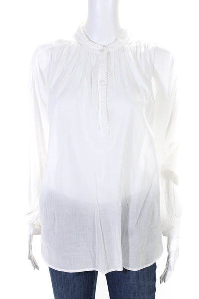 Nili Lotan Womens Cotton V-Neck Long Sleeve Pullover Blouse Top White Size XS