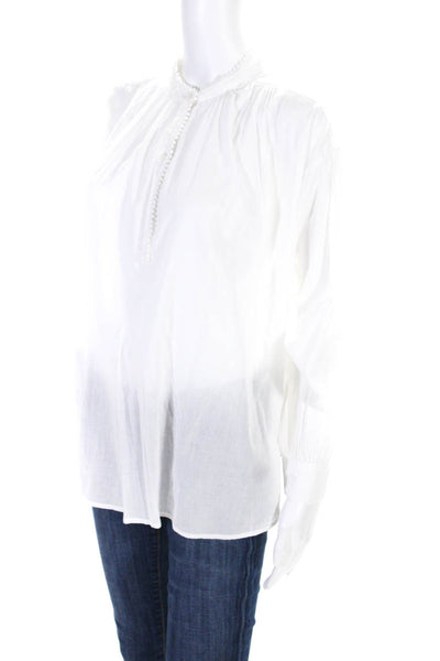 Nili Lotan Womens Cotton V-Neck Long Sleeve Pullover Blouse Top White Size XS