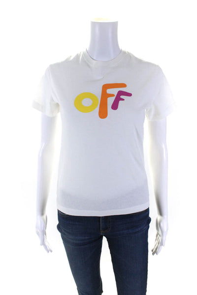 Off White Childrens Girls Logo Short Sleeve Tee Shirt Pink White Orange Size 10