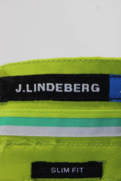 J Lindeberg Mens Slim Fit Pleated Front Straight Leg Trousers Neon Green Size 32