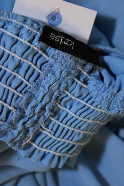 Krisa Womens High Neck Long Sleeve Smocked Ruffle Blouson Dress Blue Size S