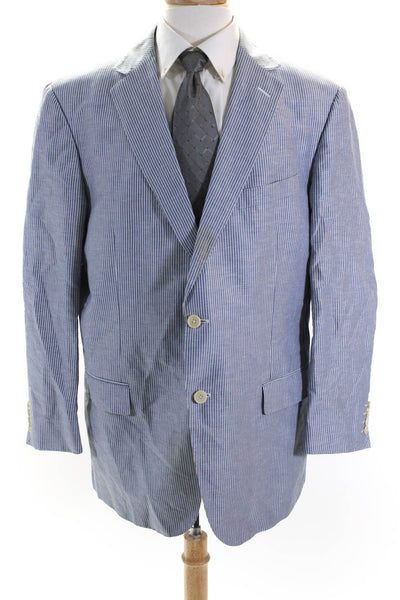 Ermenegildo Zegna Mens Linen Striped Single Breasted Blazer Blue Size 58