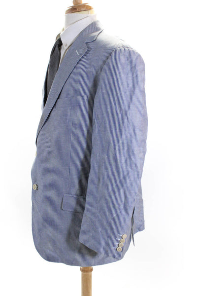 Ermenegildo Zegna Mens Linen Striped Single Breasted Blazer Blue Size 58