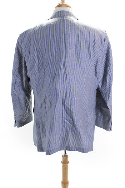 Ermenegildo Zegna Mens Linen Striped Single Breasted Blazer Blue Size 58