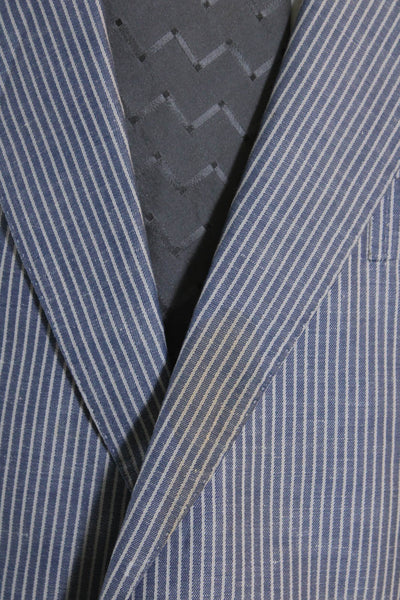 Ermenegildo Zegna Mens Linen Striped Single Breasted Blazer Blue Size 58